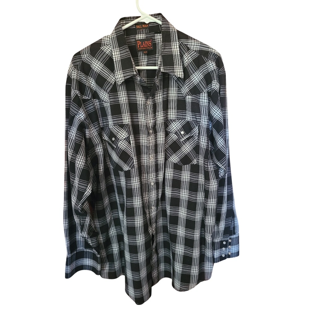 Plains Western Wear Tall Man Pearl Snap Long Sleeve Shirt Plaid Men's XLT